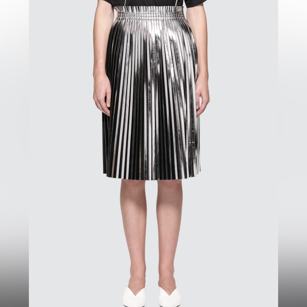 MM6 Maison Margiela Silver Laminated Pleated Skirt Metallic Midi Skirt Size 40